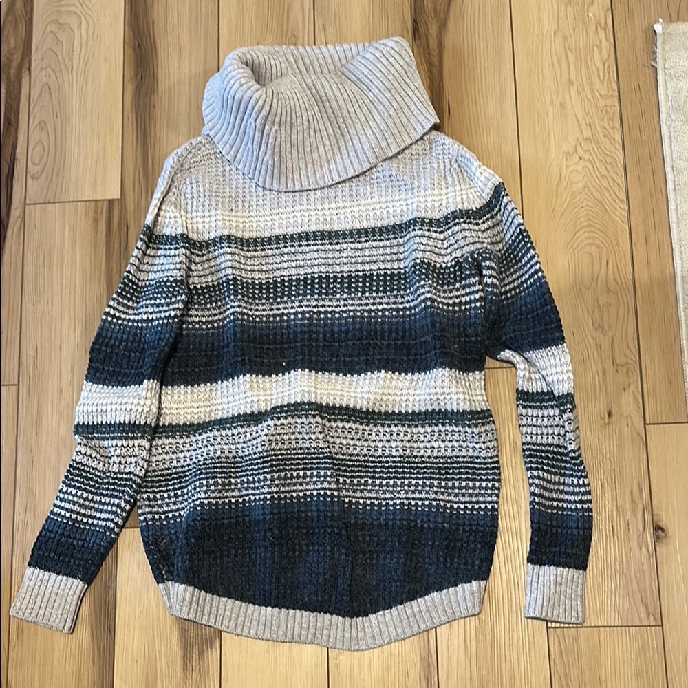 L.L.Bean Striped Gray and Blue Women's Sweater